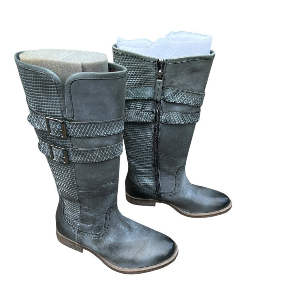 Roan by Bedstu Date Bluish Gray Leather Double Buckle Tall Shoes Size 8.5